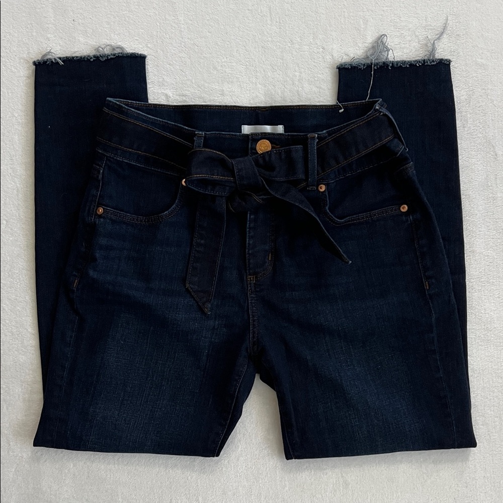 LOFT Dark Wash High Waist Skinny Jeans Ankle Jeans with Tie Belt